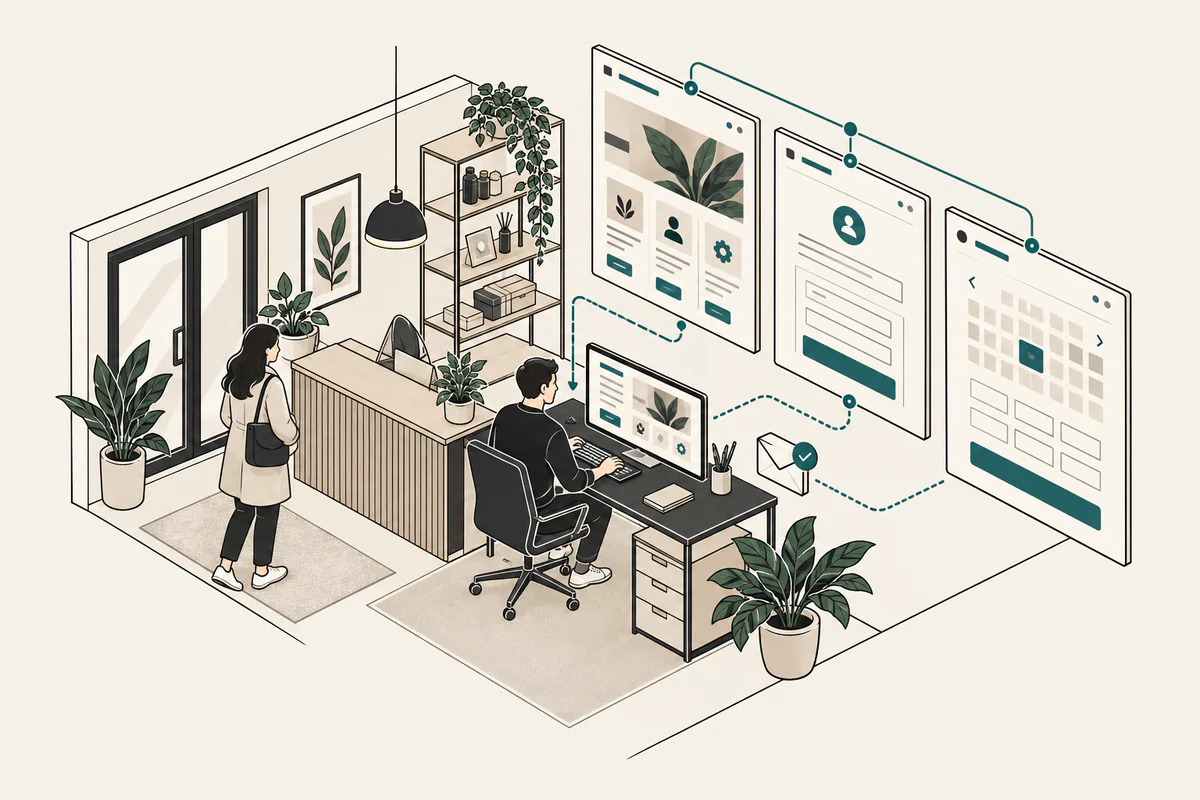 A small business connected to its digital presence, enquiry form, and booking calendar.